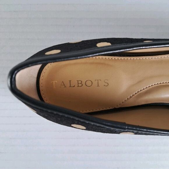 Talbots Blair Cap Toe Ballet Flats Womens 7.5 Black Gold Foil Dot Jacquard Shoes - Picture 2 of 14